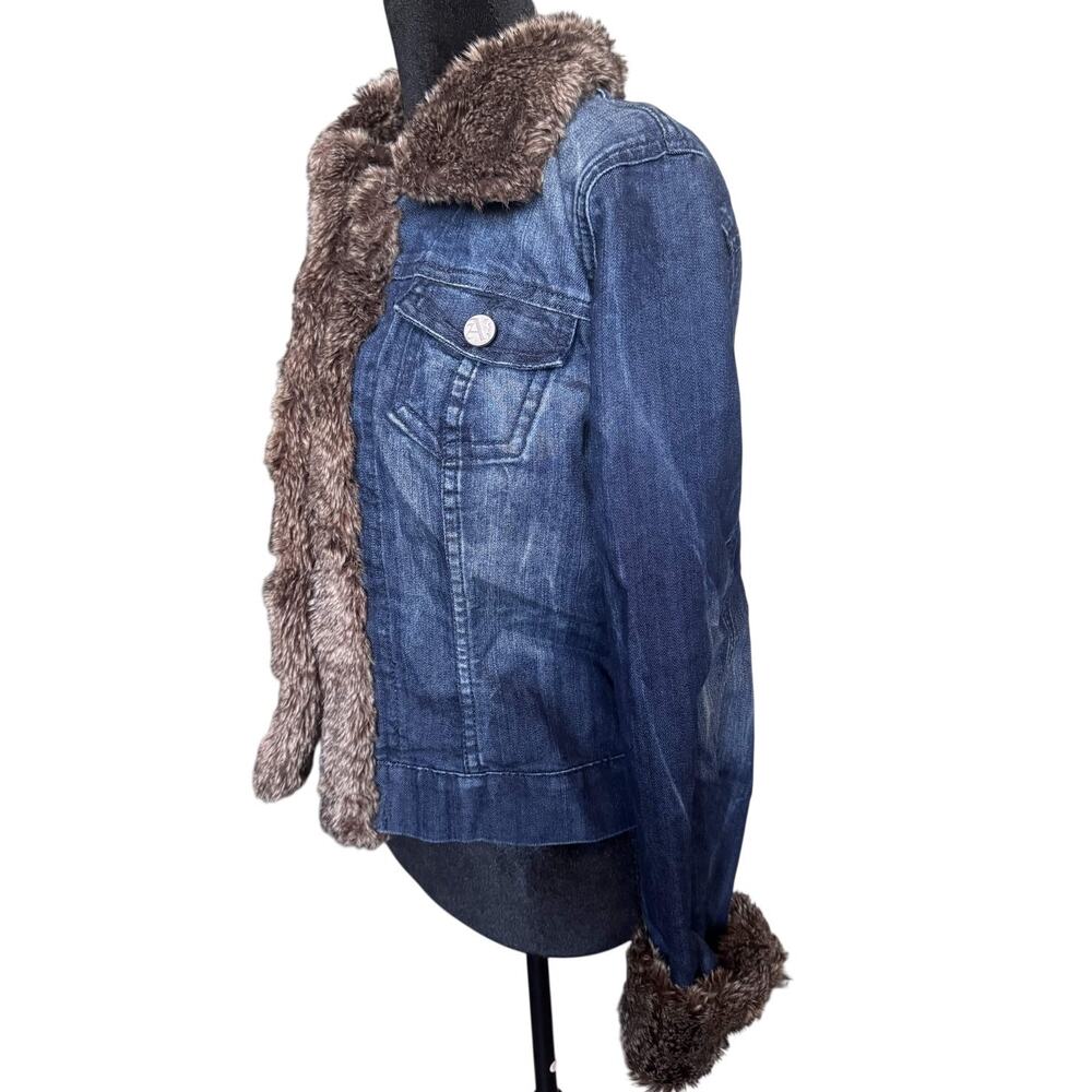 Allen B Schwartz Faux Fur Trim Denim Jacket Bratz Doll Y2K Style Blue Medium - Picture 2 of 6